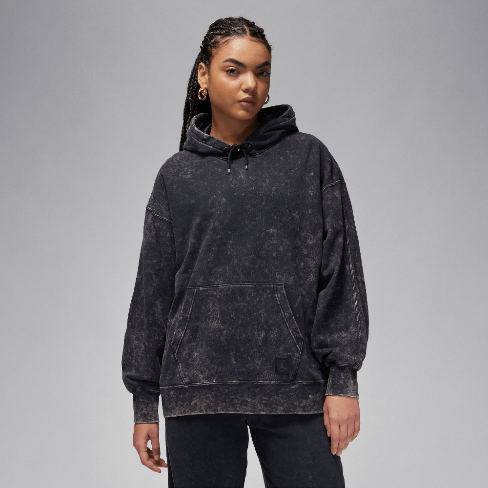 Jordan Flight Fleece Hoodie lavé doublé en satin pour Femme Noir
